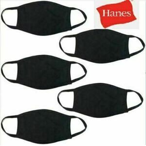 5 Pack Hanes Face Masks - Black Cotton Reusable Cover Face mask Cloth Facemask